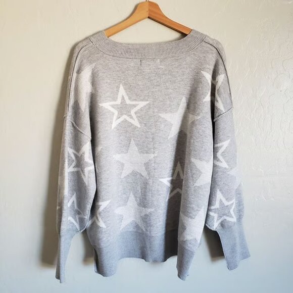 SO Star Printed Knit Boxy Oversized Sweater Grey/White Size Women's XL Pullover - Picture 7 of 7